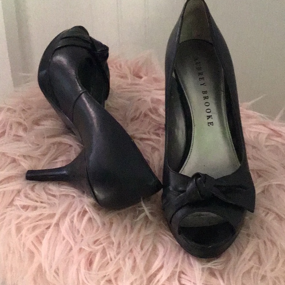 Leather peep toe heels